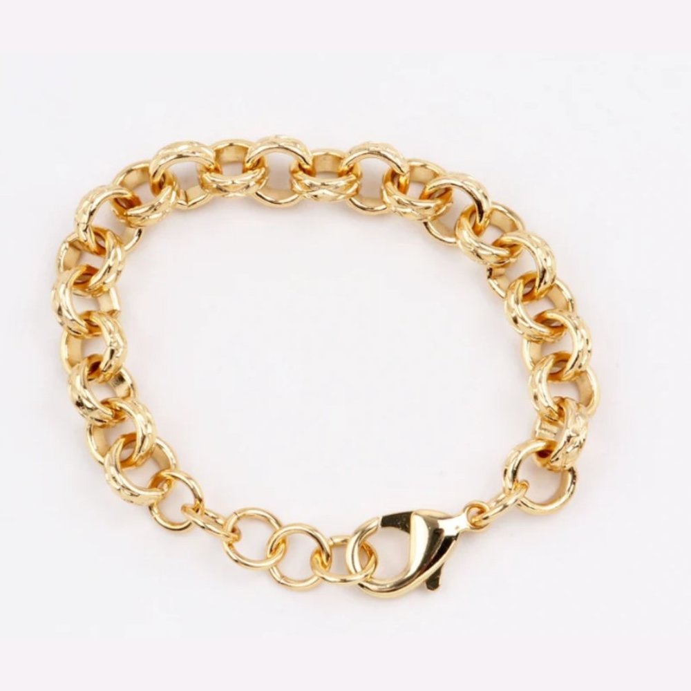 18K Gold-Filled Chunky Hammered Round Link Chain Bracelet
